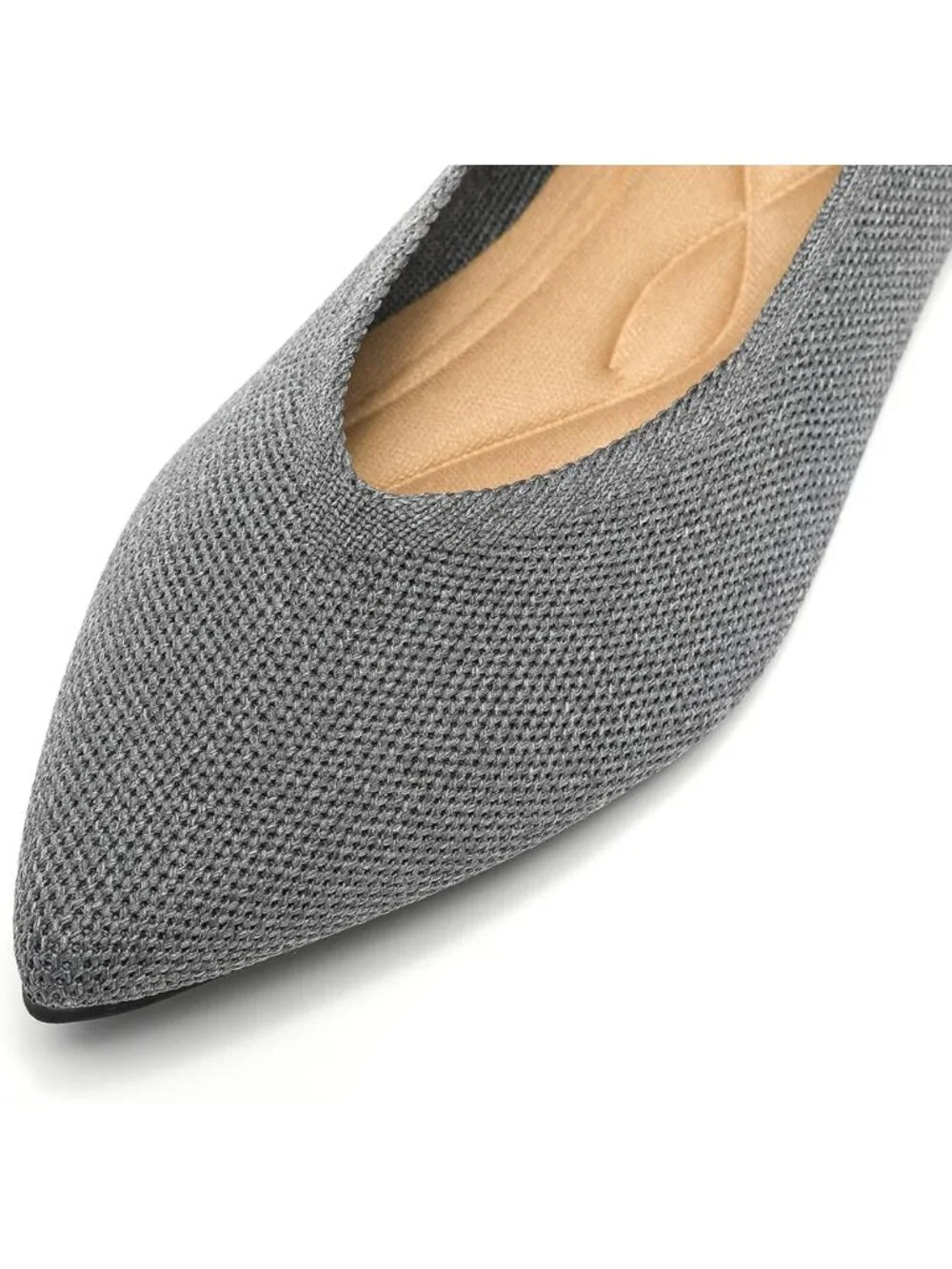 Women's Grey Ballet Flats Pointed Toe Comfortable Knit Slip Casual Shoes